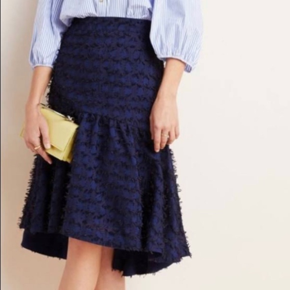 Anthropologie Navy Fringe Skirt